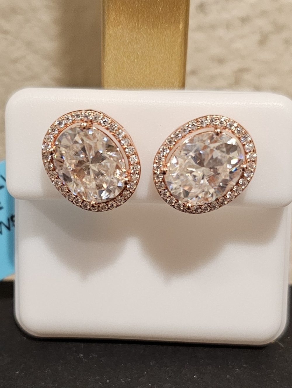 Rose Gold Oval Halo Moissanite Stud Earrings -925 Sterlin Silver